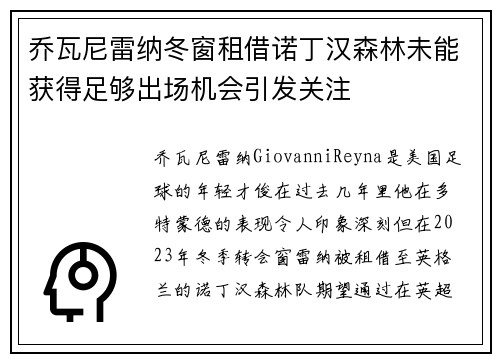 乔瓦尼雷纳冬窗租借诺丁汉森林未能获得足够出场机会引发关注